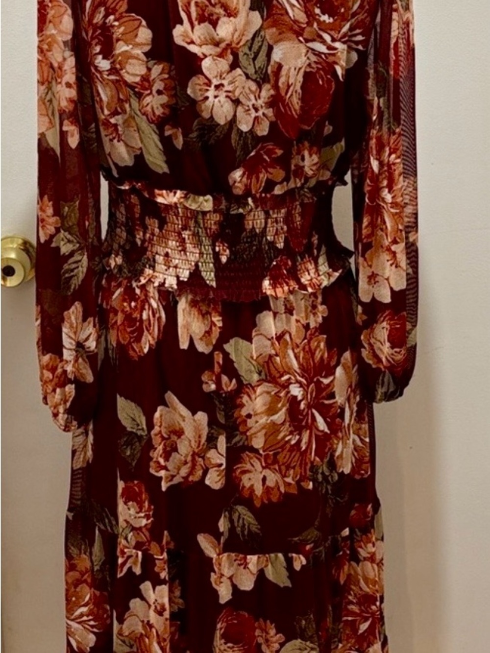 Kate and Lily Floral Maxi Dress in Burgundy with Long Sleeves - Picture 4 of 7
